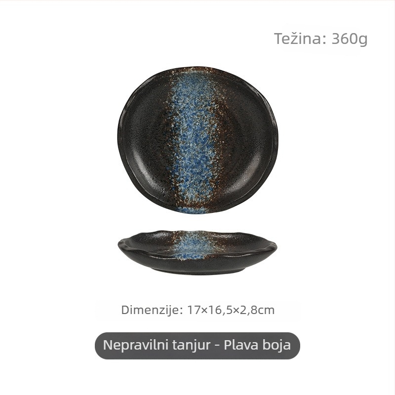 Japanski stil keramička ploča, nepravilnog oblika, s višestrukim uzorcima ispod glazure, pogodna za mikrovalnu, retro stil posuđa