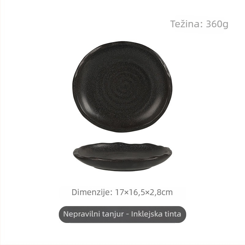 Japanski stil keramička ploča, nepravilnog oblika, s višestrukim uzorcima ispod glazure, pogodna za mikrovalnu, retro stil posuđa