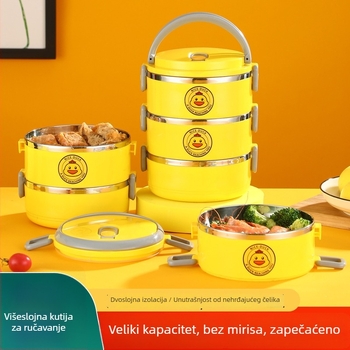 Izolirana kutija za ručak od nehrđajućeg čelika sa žutim patkom, trostupni sloj, zatvorena, prijenosna, sladak stil