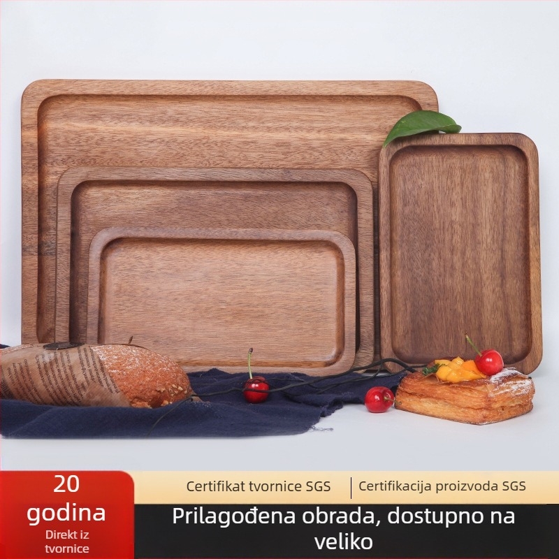 Pizza pladanj od orahovog masivnog drveta, pravokutni, vosko-olovni završni sloj, logotip otisnut, mogućnost prilagodbe