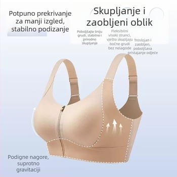 Grudnjak s prednjim zatvaračem, bezšivan, za žene s velikim grudima, lagan, bežični, pruža potporu, sprječava opuštanje, vizualno čini grudi manjima
