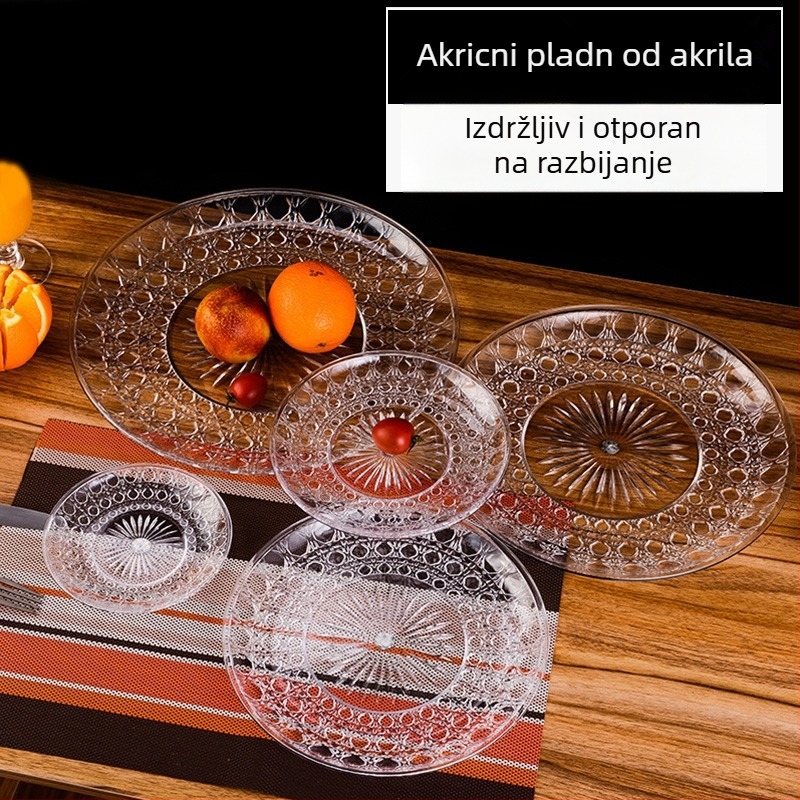 Kreativni akrilni tanjur za voće, kružnog oblika, proziran, s mogućnošću otiska logotipa