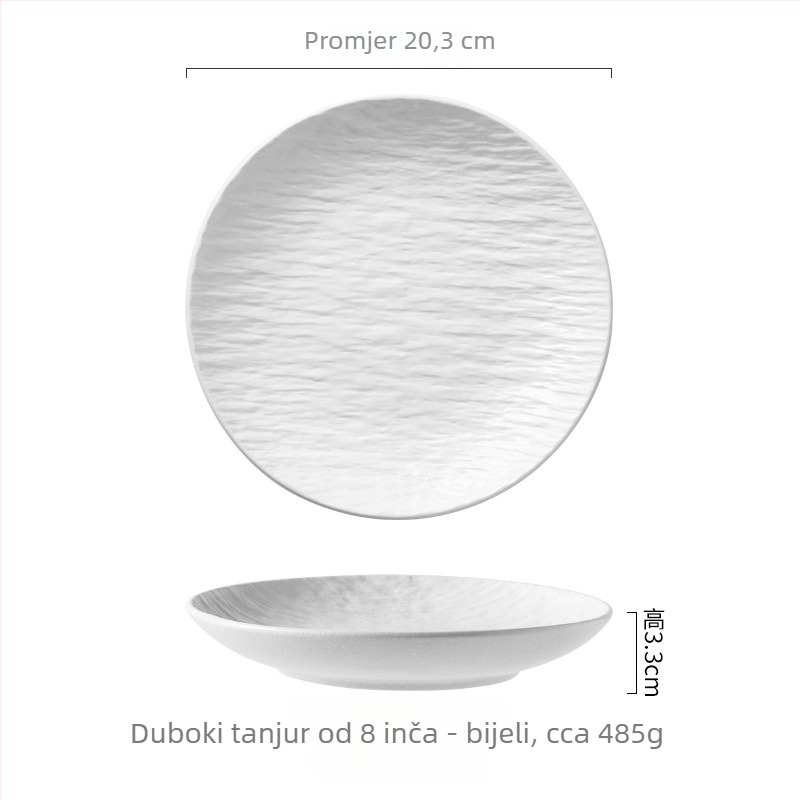 Porcelanski okrugli tanjur — mikrovalna sigurna, moderan minimalistički dizajn za salate i juhe
