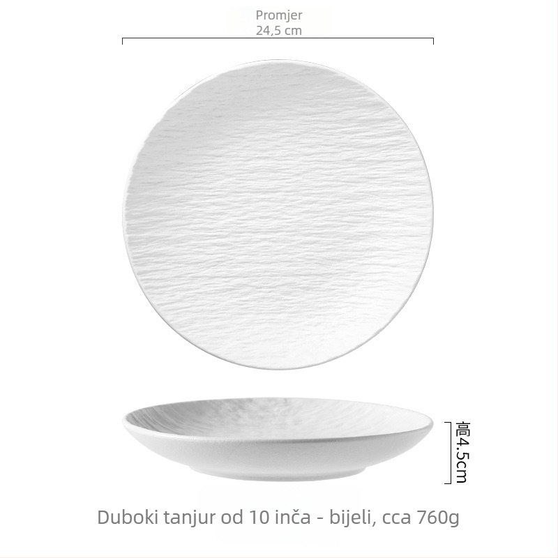 Porcelanski okrugli tanjur — mikrovalna sigurna, moderan minimalistički dizajn za salate i juhe