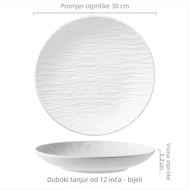 Porcelanski okrugli tanjur — mikrovalna sigurna, moderan minimalistički dizajn za salate i juhe