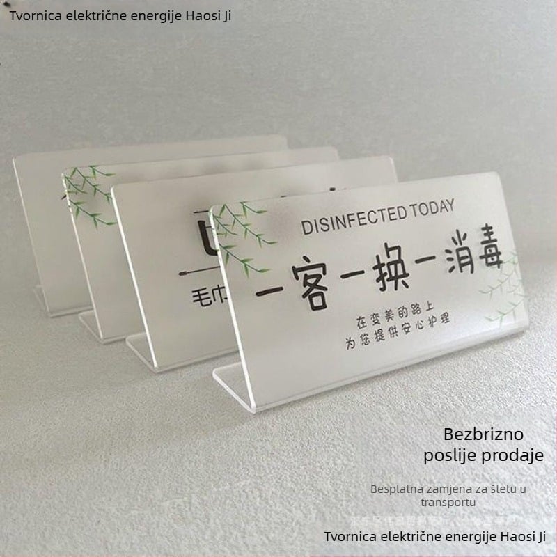 Stalak za prikaz znakova dezinfekcije – akril, korejski stil, za hotele