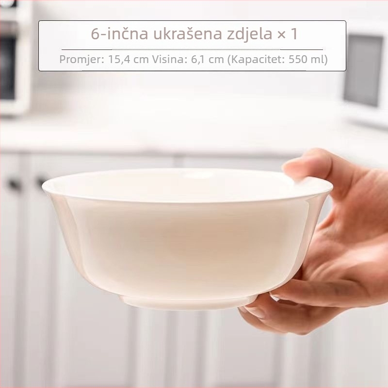 Kosti porcelanska zdjela za juhu, više od 45% koštanog praha, bez olova, sigurna u mikrovalnoj, okrugli oblik, podglazurna završna obrada, Runhuang Ceramics