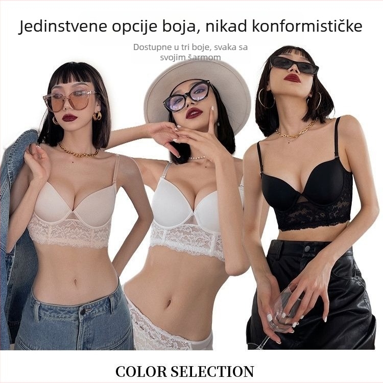 Grudnjak s U‑oblikom i bez naramenica, za žene, ultra tanak, nevidljiv stražnji dio, plus veličina, push‑up, prozračan najlon