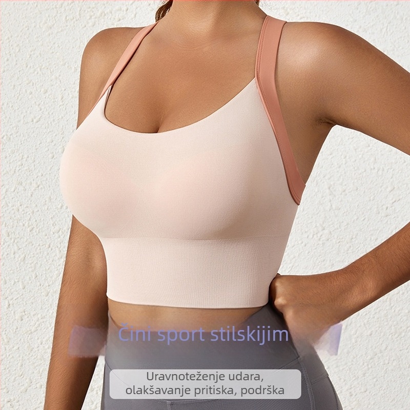 Ženski sportski grudnjak, bežični, s prekriženim leđima, Push-Up, prozračan, bez šavova