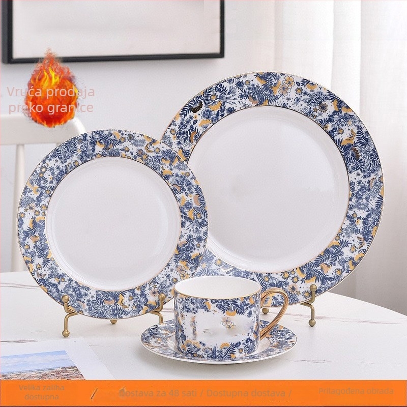 Porcelan od kostnog porculana, zapadni tanjur s motivom orhideje, 10-inčni plosnati tanjur za kolače i voće, keramičko posuđe