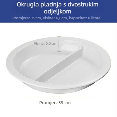 Porcelanski set za buffet – pravokutne posude za porcije i okrugli keramički tanjuri za hotelsku uslugu