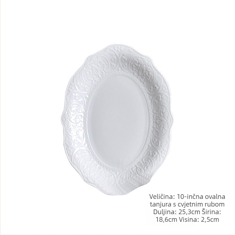 Porcelanska ovalna ploča za ribu, mikrovalna sigurnost, pod-glazurna završna obrada, mogućnost prilagodbe