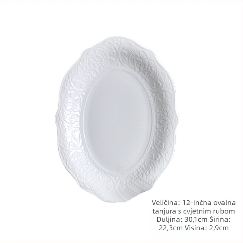 Porcelanska ovalna ploča za ribu, mikrovalna sigurnost, pod-glazurna završna obrada, mogućnost prilagodbe