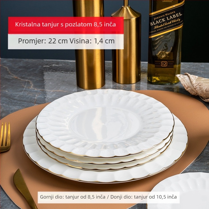 Set posuđa od bone china sa zlatnim rubom, ovalni oblik, površina premazana sprejem, za kućnu upotrebu