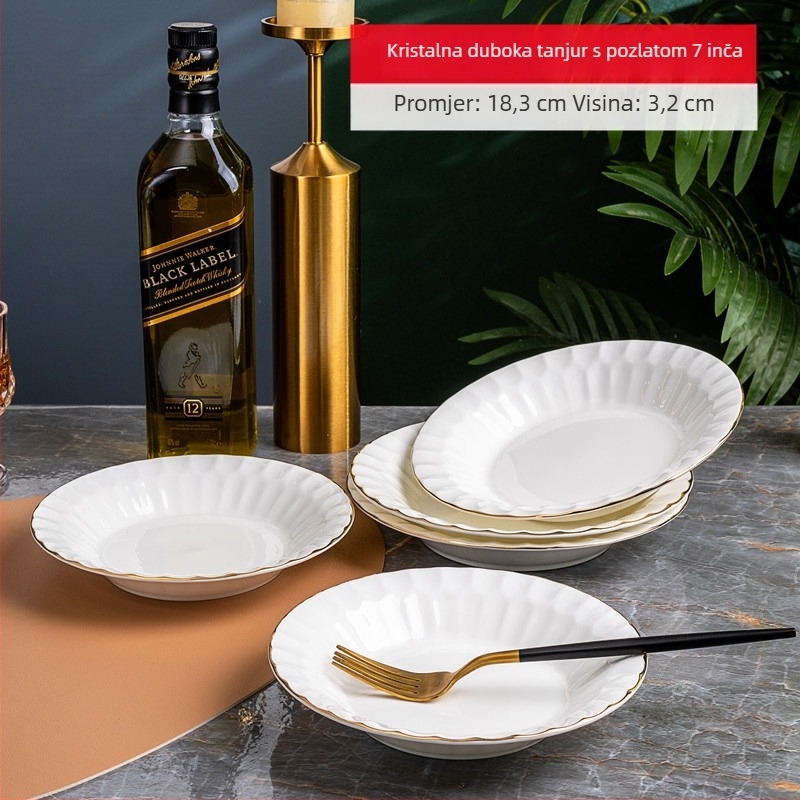 Set posuđa od bone china sa zlatnim rubom, ovalni oblik, površina premazana sprejem, za kućnu upotrebu