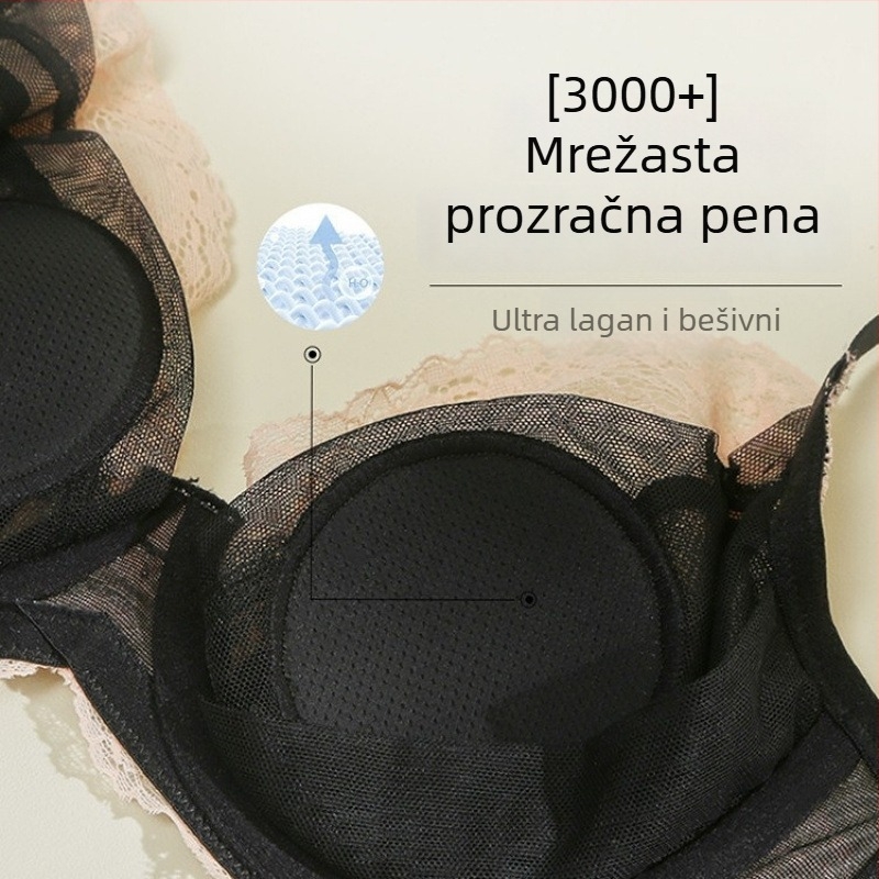 Pamukasti set grudnjaka za žene s košaricom 3/4, fiksni naramenice, stražnje zatvaranje s četiri reda kopči, prozračan, bešavni dizajn