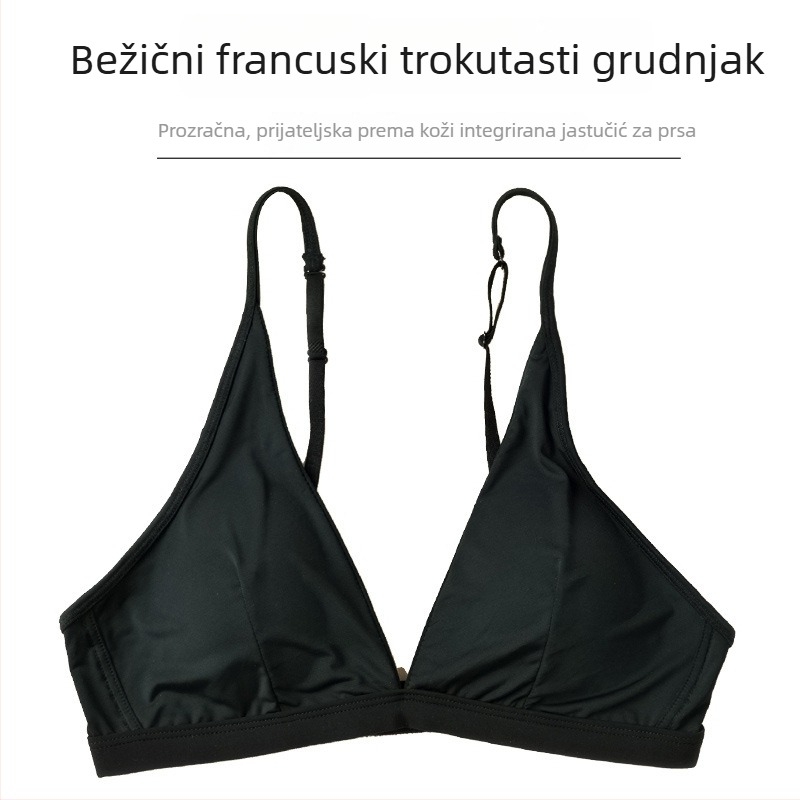 Bez žičnog trokutastog grudnjaka s jastučićima, najlon materijal, fiksni dvostruki naramenici, stražnje dvostruko kopčanje na dva redova