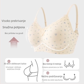 Ženski push-up grudnjak s čipkastim cvjetnim uzorkom, 3/4 košarica, tanke oblikovane košarice, fiksne naramenice, stražnje dvostruko zatvaranje