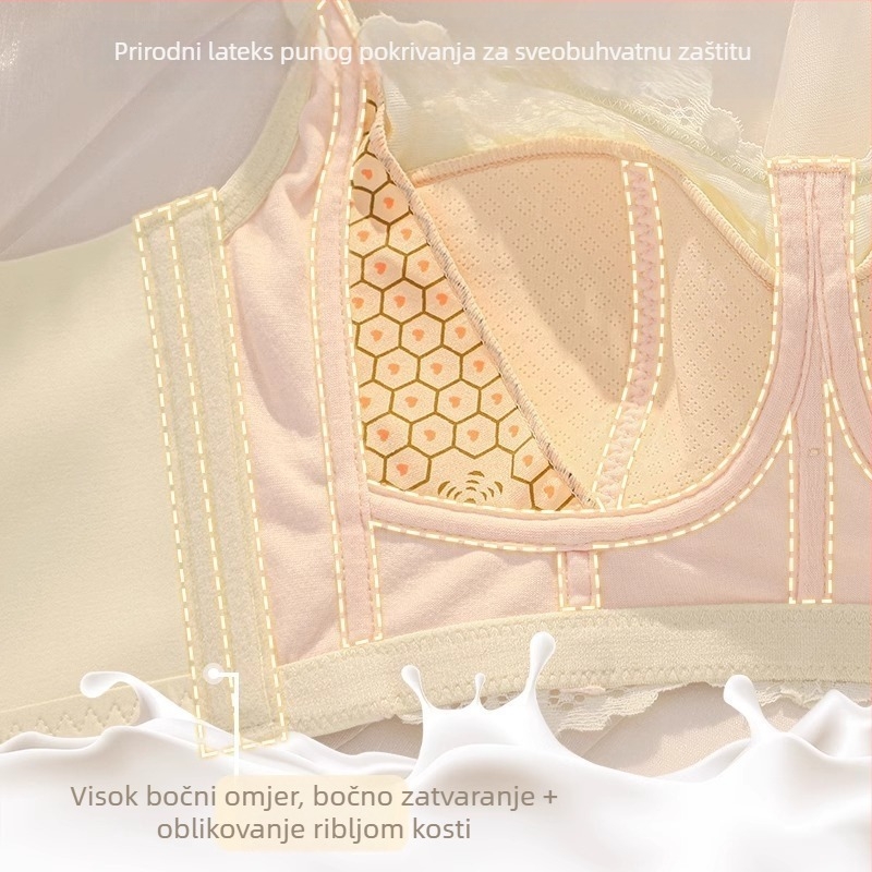 Latex grudnjak za žene, plus veličina, puni košarica, tanje oblikovane košarice, podesive naramenice, stražnje kopčanje s pet kukica, bočno oblikovanje dojki, protiv opuštanja