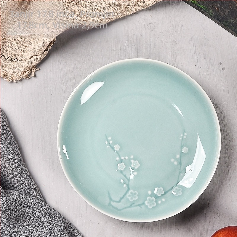 Večera tanjur od Celadon porculana s cvjetnim uzorkom, okrugli, kompatibilan s mikrovalnom