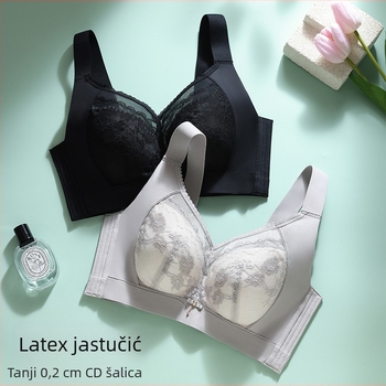 Grudnjak s latexnim čašicama, ultra-tanki dizajn; bočno zatvaranje i skupljanje grudi; prozračan, upija znoj; stražnje kopče s četiri reda kukica; čipkana najlon tkanina.