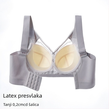 Grudnjak s latexnim čašicama, ultra-tanki dizajn; bočno zatvaranje i skupljanje grudi; prozračan, upija znoj; stražnje kopče s četiri reda kukica; čipkana najlon tkanina.