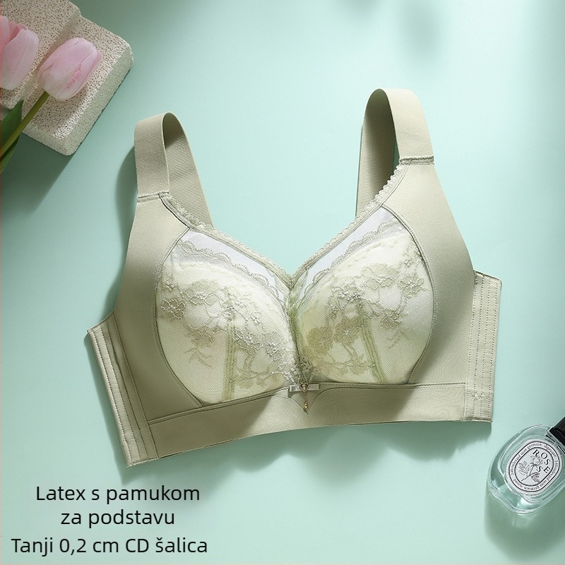 Grudnjak s latexnim čašicama, ultra-tanki dizajn; bočno zatvaranje i skupljanje grudi; prozračan, upija znoj; stražnje kopče s četiri reda kukica; čipkana najlon tkanina.