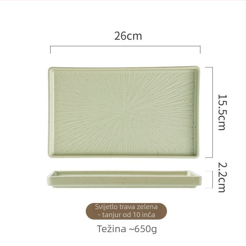 Porcelanski tanjur, japanskog stila, pravokutnog oblika, mikrovalna kompatibilnost, mat glazura