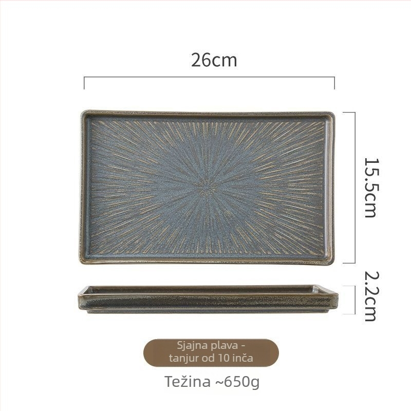 Porcelanski tanjur, japanskog stila, pravokutnog oblika, mikrovalna kompatibilnost, mat glazura