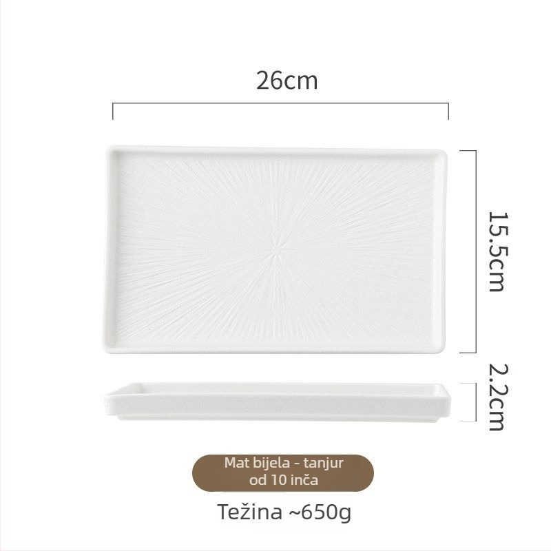 Porcelanski tanjur, japanskog stila, pravokutnog oblika, mikrovalna kompatibilnost, mat glazura