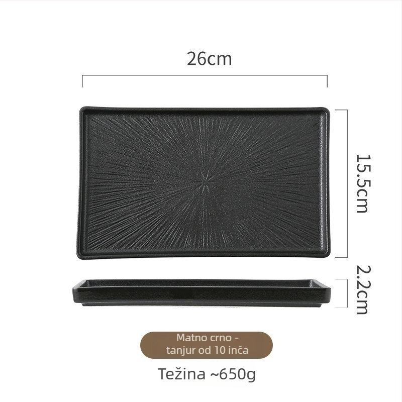 Porcelanski tanjur, japanskog stila, pravokutnog oblika, mikrovalna kompatibilnost, mat glazura