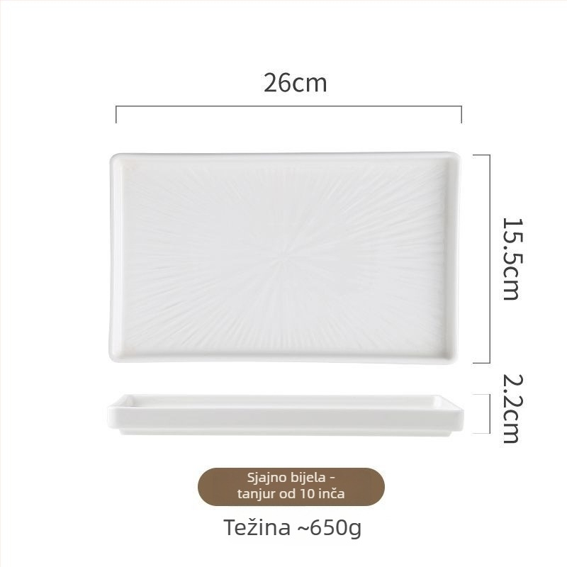 Porcelanski tanjur, japanskog stila, pravokutnog oblika, mikrovalna kompatibilnost, mat glazura
