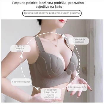 Bezšivna grudnjica s punim košaricama, stražnje četiri reda kopči, čvrsti dvostruki naramenici, bez metalnih prstena, prozračan materijal