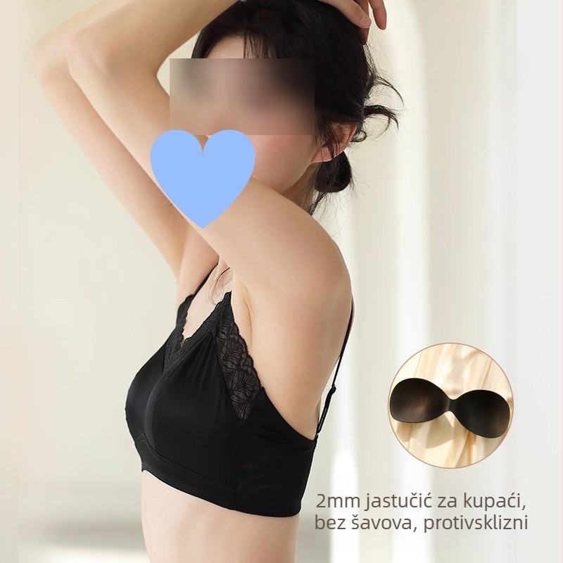 Francuski čipkasti bežični bandeau grudnjak, 3/4 košarica, oblik košarice: tanak vrh, deblji dno, pamuk podstava, stražnji četveroredni kopči