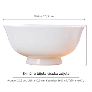Zdjela za juhu od Bone China, bijela, veliki kapacitet, mikrovalna sigurna, kućna upotreba, okrugla