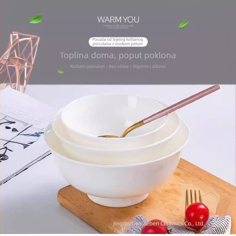 Zdjela za juhu od Bone China, bijela, veliki kapacitet, mikrovalna sigurna, kućna upotreba, okrugla