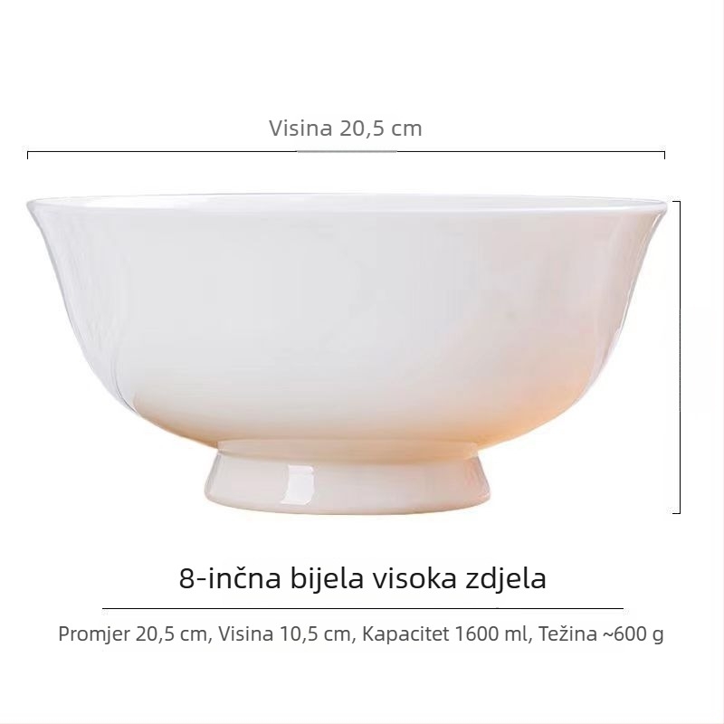 Zdjela za juhu od Bone China, bijela, veliki kapacitet, mikrovalna sigurna, kućna upotreba, okrugla