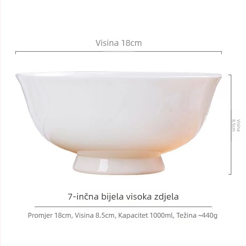 Zdjela za juhu od Bone China, bijela, veliki kapacitet, mikrovalna sigurna, kućna upotreba, okrugla