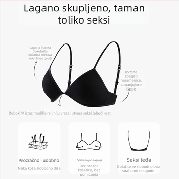 Bezšivni grudnjak s trokutastim košaricama za male grudi, seksi duboki V, lijep leđa, udoban tanke košarice