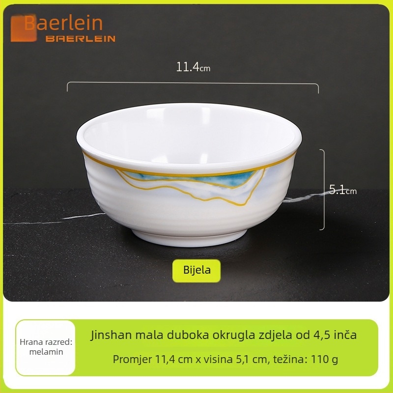 Melaminski hotelski set posuđa, četiri dijela, završni glazirani premaz, Belien marka, mogućnost tlačenja logotipa