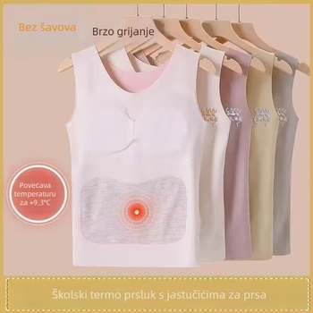 Djevojčice velur grijana jaknica s jastučićem za prsni dio i latexom oblikovanim čašicama – Poliester 80-90%