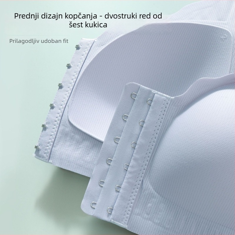 Plus-size grudnjak s prednjim kopčanjem, bezšiven, podiže i podržava, vizualno smanjuje veličinu dojki, prozračan