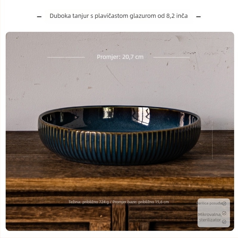Duboka porcelanska tanjura, kružnog oblika, retro stil, pogodna za mikrovalnu pećnicu, glazirana površina
