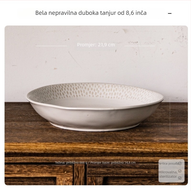 Duboka porcelanska tanjura, kružnog oblika, retro stil, pogodna za mikrovalnu pećnicu, glazirana površina