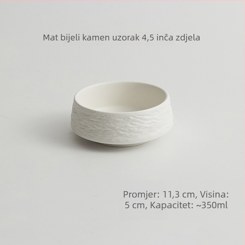 Duboka porculanska tanjura, japanskog stila, snježna glazura, kružni oblik, mikrovalna sigurna
