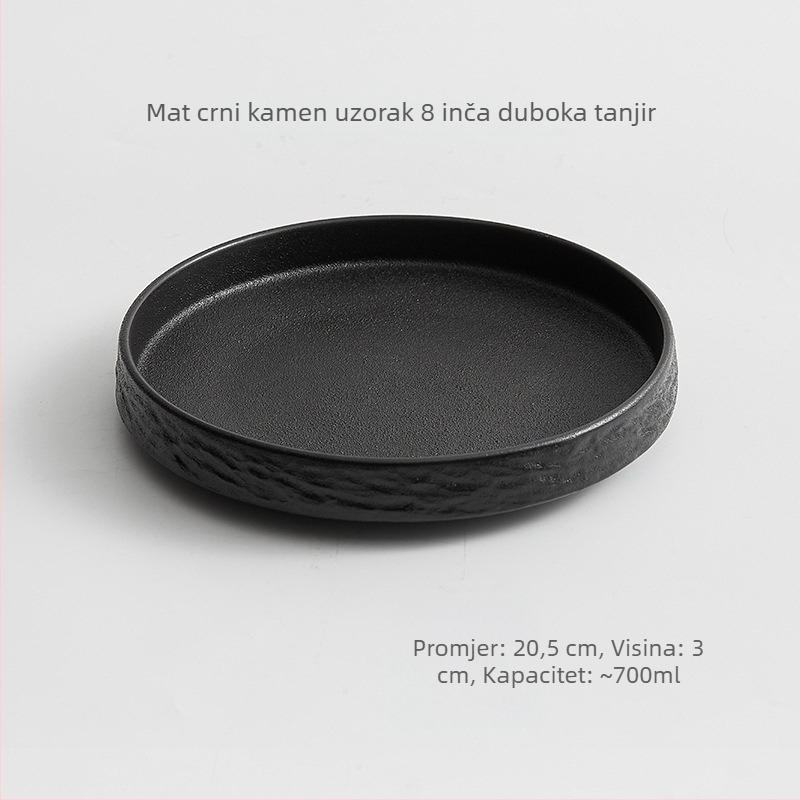 Duboka porculanska tanjura, japanskog stila, snježna glazura, kružni oblik, mikrovalna sigurna