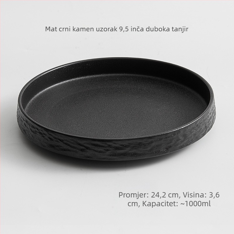 Duboka porculanska tanjura, japanskog stila, snježna glazura, kružni oblik, mikrovalna sigurna