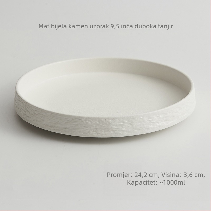Duboka porculanska tanjura, japanskog stila, snježna glazura, kružni oblik, mikrovalna sigurna