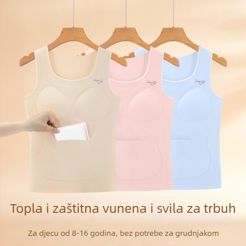 Dječja termalna vesta za zimu s bezšivnim zaštitom trbuha; sastav: 91% poliester, 4,5% elastan, 2,5% viskozna, 1% vuna, 1% svila dudova; za djecu i tinejdžere od 8 godina i više (visina 140 cm i više)