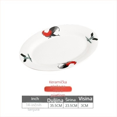 Ovalni keramički tanjur za ribu - Rooster Series, nepravilan oblik, cvjetni uzorak, mikrovalna sigurnost, hotelsko i restoran posuđe, Yahipai